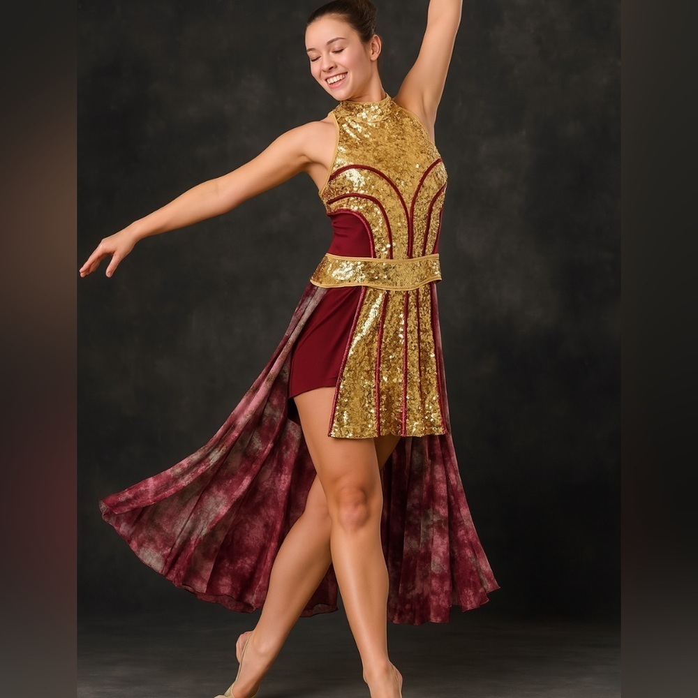 Algy Dress Womens L Sequin Hi-Low Costume Long Colorblock Dance Performance USA